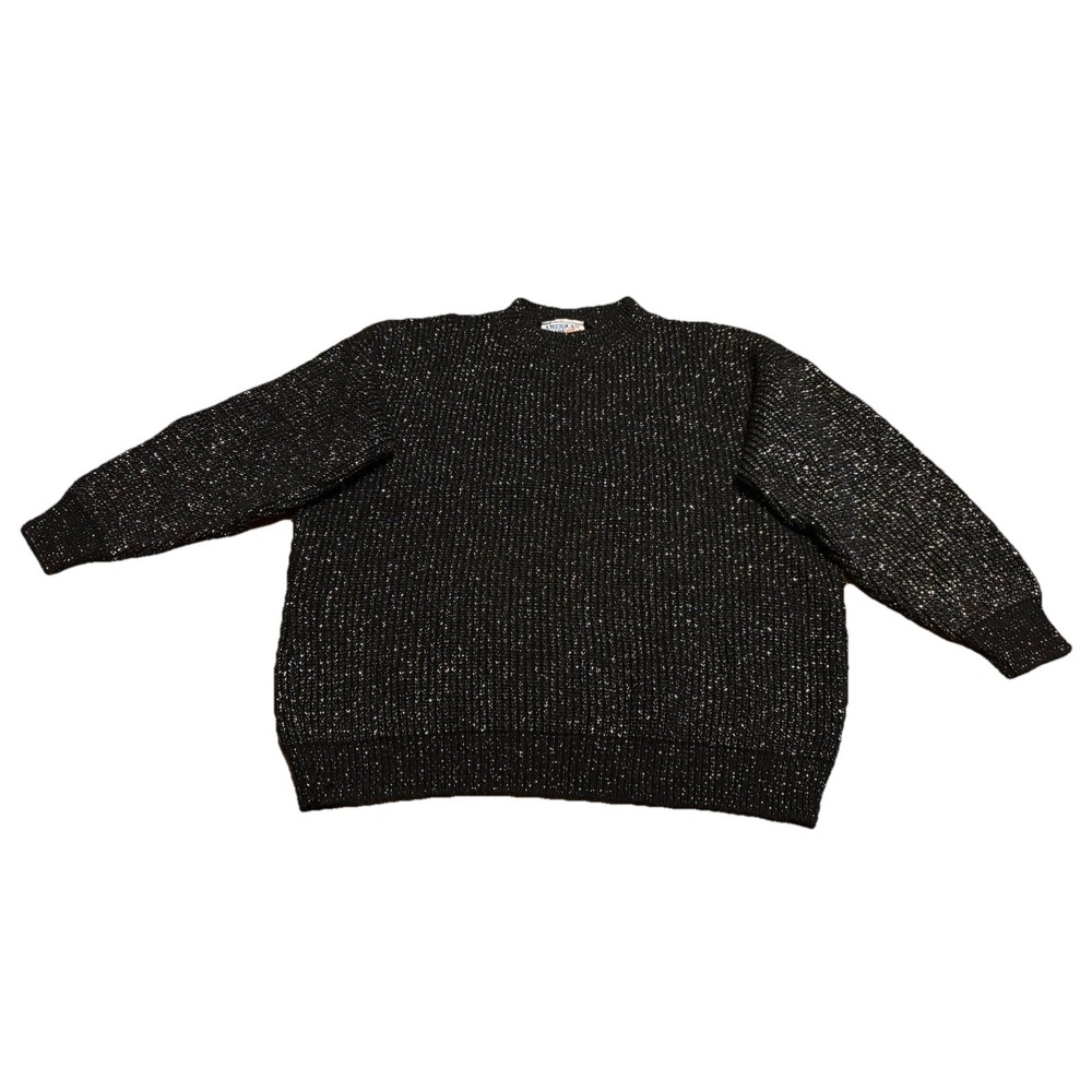 Vintage Women's Sweater Size L Black Silver Metallic Shimmer American Pride